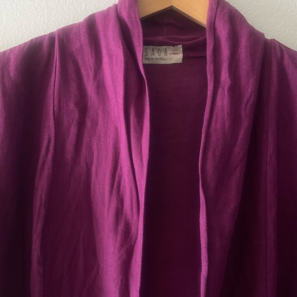 SAGA Alana Open-Front Shawl Cardigan Linen Size Large Purple - Picture 2 of 9